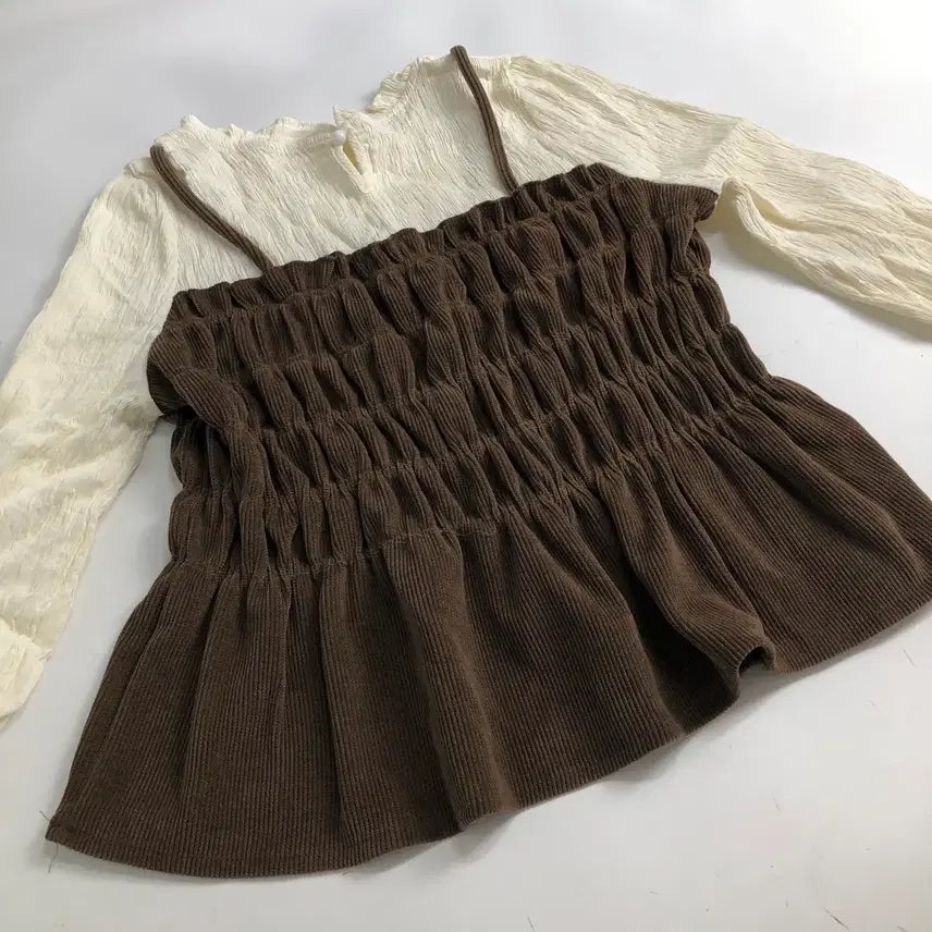 [BUNJANG] Corduroy Bustier Shirred Blouse / 코듀로이 뷔스티에 셔링 블라우스