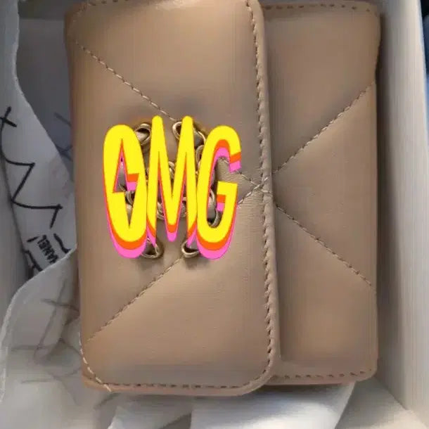 [BUNJANG] Beige Lambskin Quilted Tri-Fold Card Wallet / 베이지 램스킨 퀼팅 3단 카드지갑