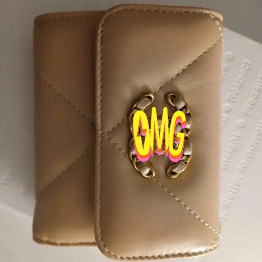 [BUNJANG] Beige Lambskin Quilted Tri-Fold Card Wallet / 베이지 램스킨 퀼팅 3단 카드지갑