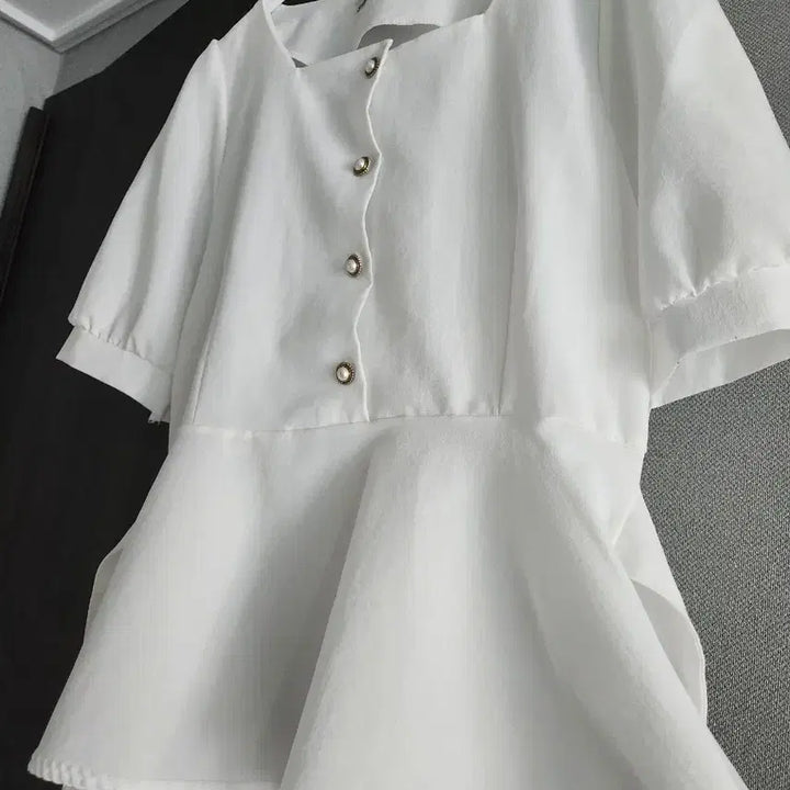[BUNJANG] Blue Lace Square Neck Blouse (Size F) / 새상품급) 블루레이스 블라우스 F