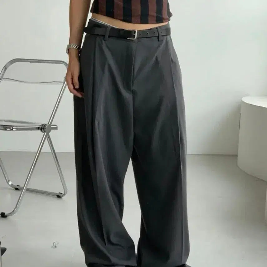 [BUNJANG] Shop Or Grey Wide Pintuck Slacks / 샵오르 그레이 와이드 핀턱 슬랙스 새상품