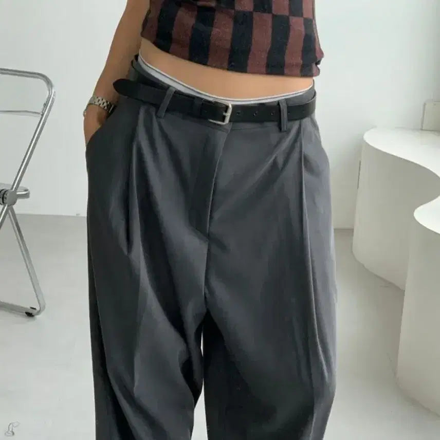 [BUNJANG] Shop Or Grey Wide Pintuck Slacks / 샵오르 그레이 와이드 핀턱 슬랙스 새상품