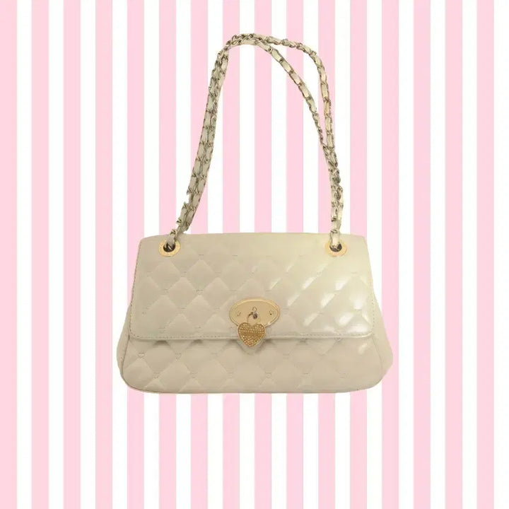 [BUNJANG] Lovecat Heart Quilted Bag / 갸루 러브캣 화이트 아이보리 하트퀼팅 백 가방