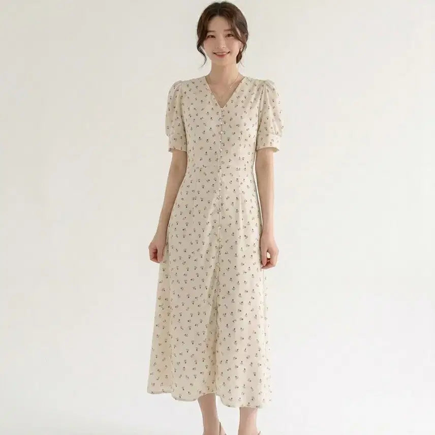 [SOLD OUT] (택o/새상품) 미니로즈패턴 퍼프소매 원피스