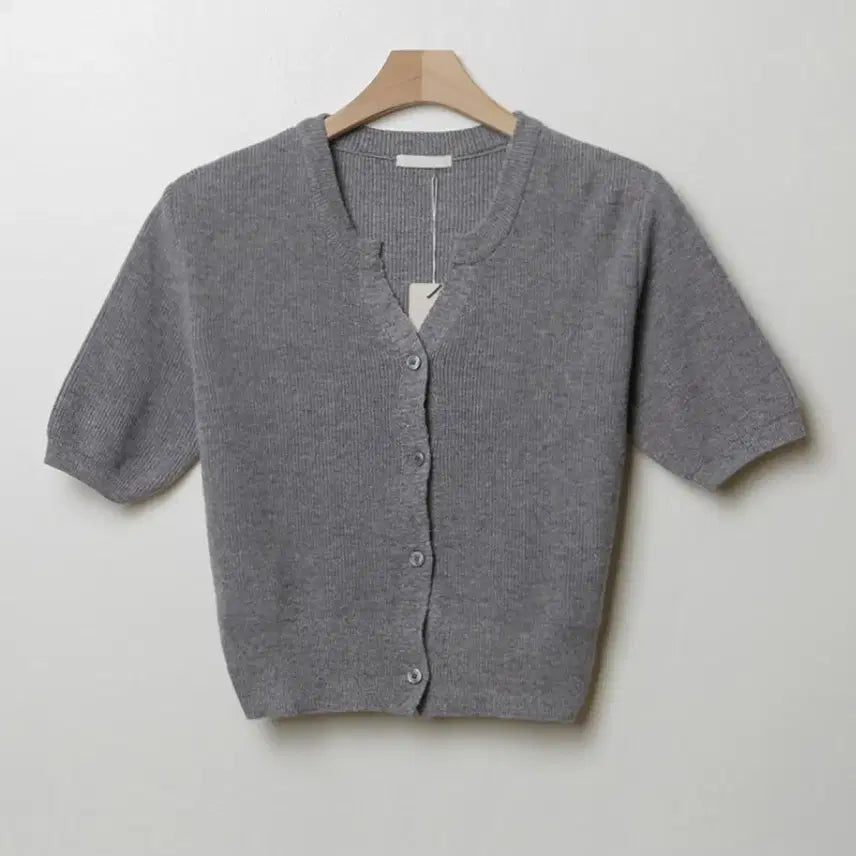 [BUNJANG] Gray Short-Sleeve Knit Cardigan / 회색 반팔 니트 가디건