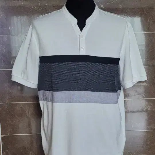 [BUNJANG] Project M White Contrast Collar T-shirt / (남성105사이즈)프로젝트엠 화이트 배색 카라티