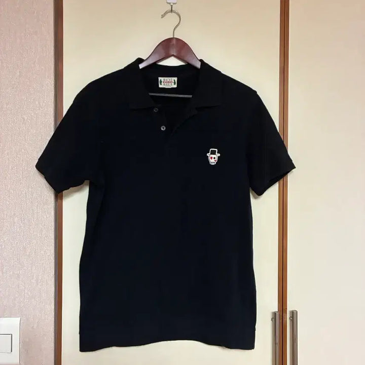 [SOLD OUT] WACKO MARIA 해골 자수 검정 피케 폴로 티셔츠