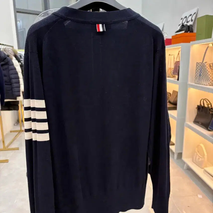 [BUNJANG] Thom Browne Navy Diagonal Stripe Cardigan / 톰브라운 네이비 사선완장 가디건