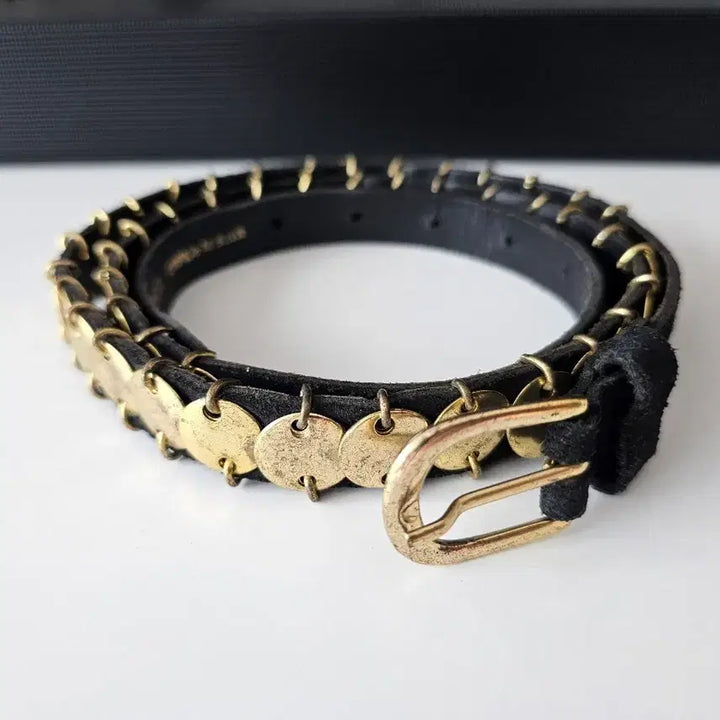 [BUNJANG] ZARA Men Gold Stud Slim Leather Belt / ZARA 자라맨 골드 스터드 슬림 레더 벨트