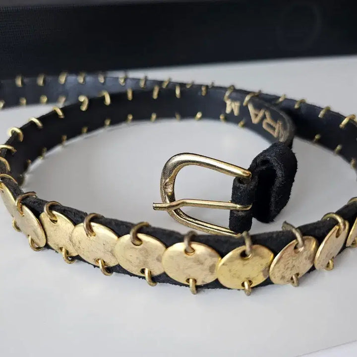 [BUNJANG] ZARA Men Gold Stud Slim Leather Belt / ZARA 자라맨 골드 스터드 슬림 레더 벨트