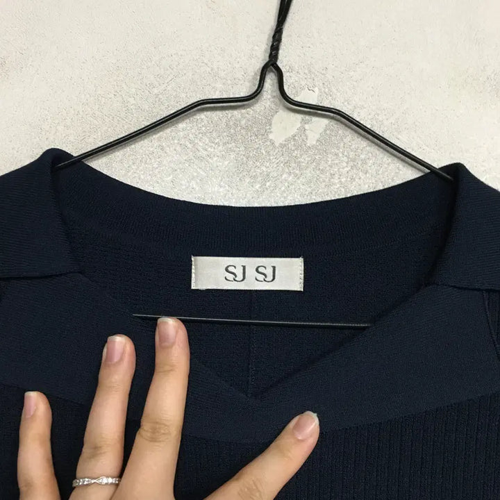 [BUNJANG] SJSJ Collared Short Sleeve Knit Top Navy Size 90 / SJSJ 에스제이 카라 반팔 니트 90