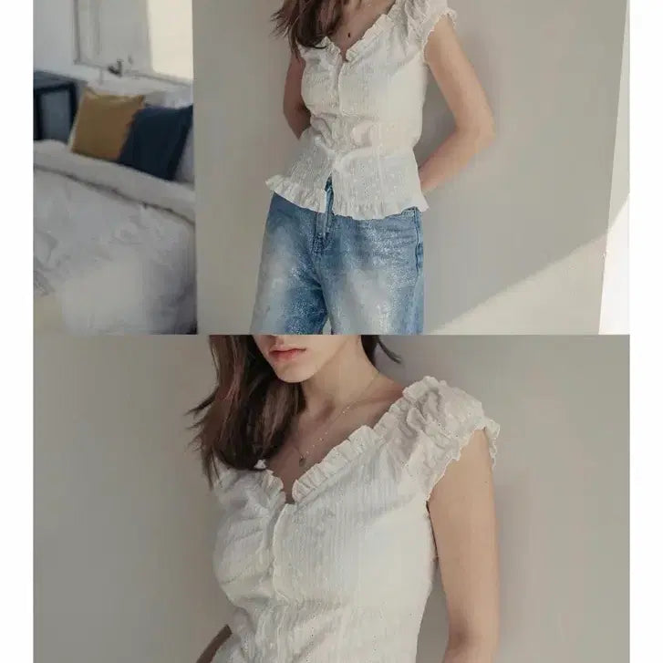 [BUNJANG] Hardcore Happiness Shirring Puff Blouse M / 하드코어해피니스 셔링 퍼프 블라우스 M