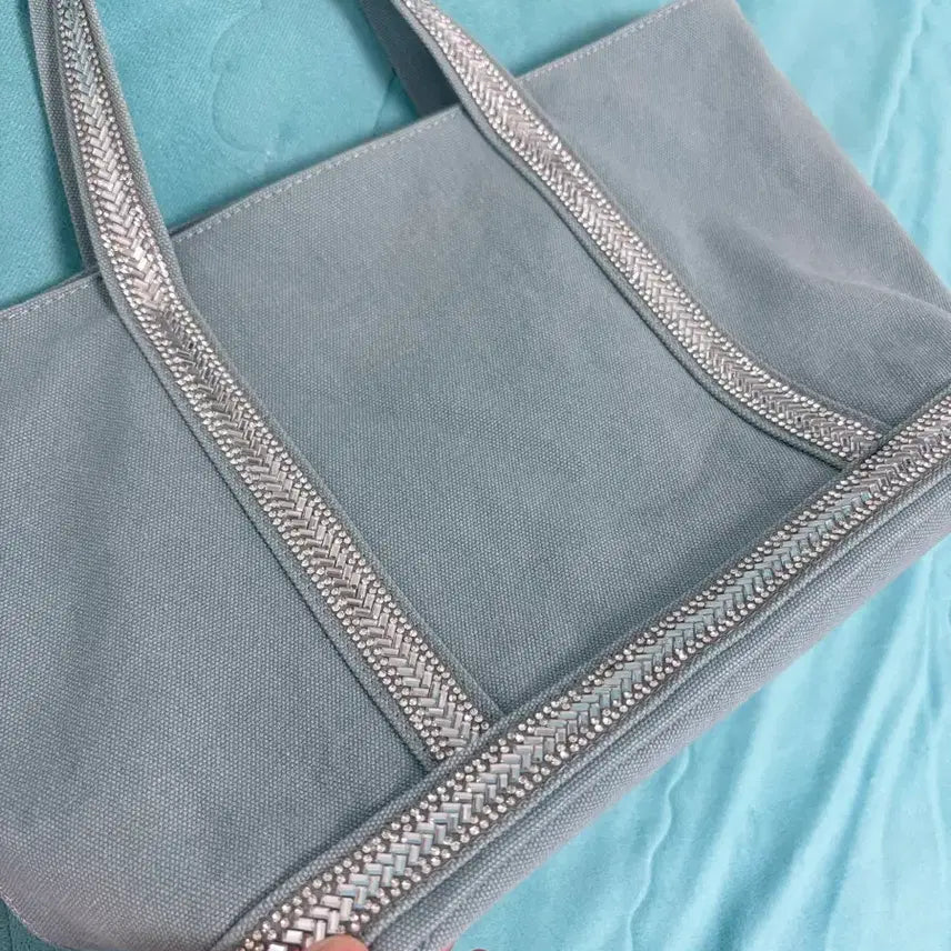 [BUNJANG] Canvas Tote Bag with Sequin Detail / 캔버스백 소라 민트 하늘색 스팽글 비즈 카바스백 토트백 숄더백 크로스백
