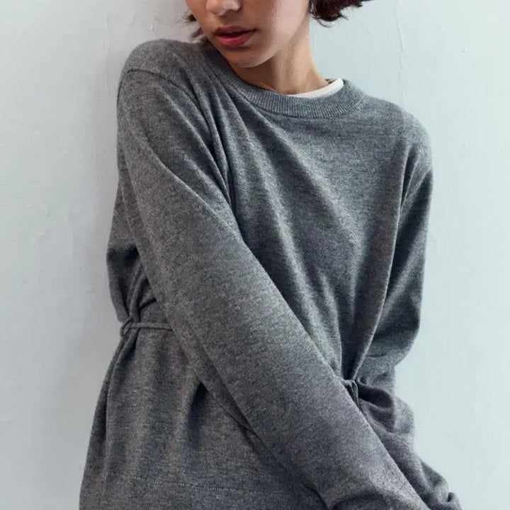 [BUNJANG] ZARA Slit String Bag Knit Gray L / [미착용 새상품] 자라 스트링백 슬릿 니트 그레이 L