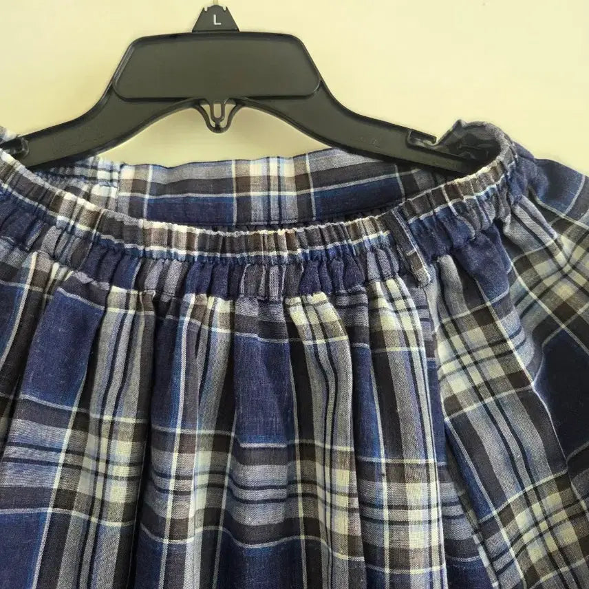 [BUNJANG] Navy Check Flare Long Skirt / 네이비 체크 플레어 롱 스커트