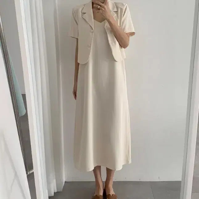 [SOLD OUT] 새상품 슬립 롱원피스 자켓 셋