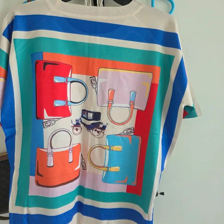 [BUNJANG] Patterned Short Sleeve Knit T-Shirt / 패턴 반팔 니트 티셔츠