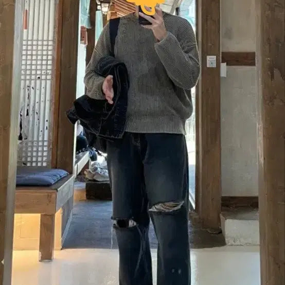 [BUNJANG] Maisonmined Damaged Knit Navy &amp; Brown (2 pcs) / [원가22] 메종미네드 데미지 니트 네이비&amp;브라운2벌