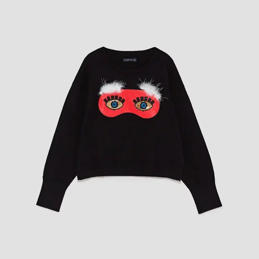 [BUNJANG] [옷장정리] zara / 블랙 마스크 자수 니트 /xs / [옷장정리] zara / 블랙 마스크 자수 니트 /xs