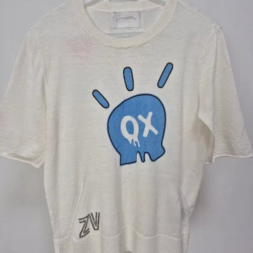 [BUNJANG] ZV Skull Short Sleeve Knit Ivory / ZV 스컬 반팔 니트 아이보리