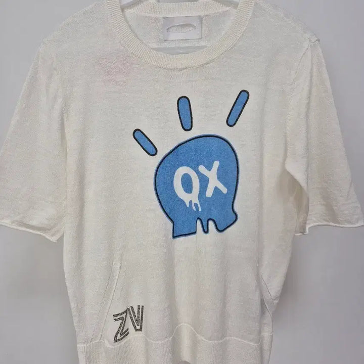 [BUNJANG] ZV Skull Short Sleeve Knit Ivory / ZV 스컬 반팔 니트 아이보리