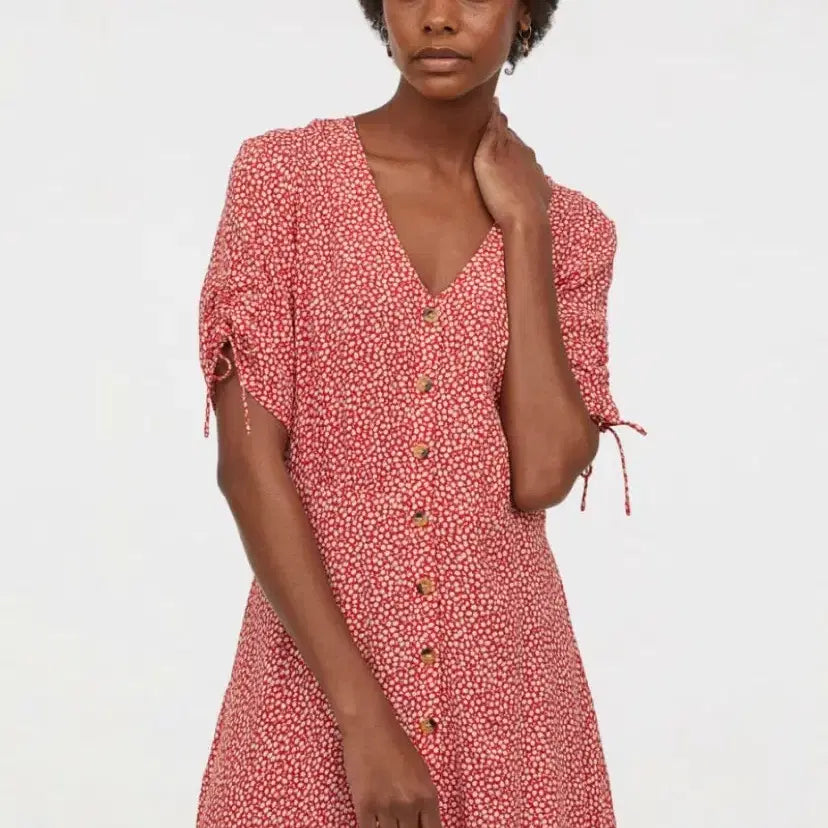 [SOLD OUT] [옷정리] H&amp;M / 레드 플라워 프린트 셔츠 원피스 / eur32