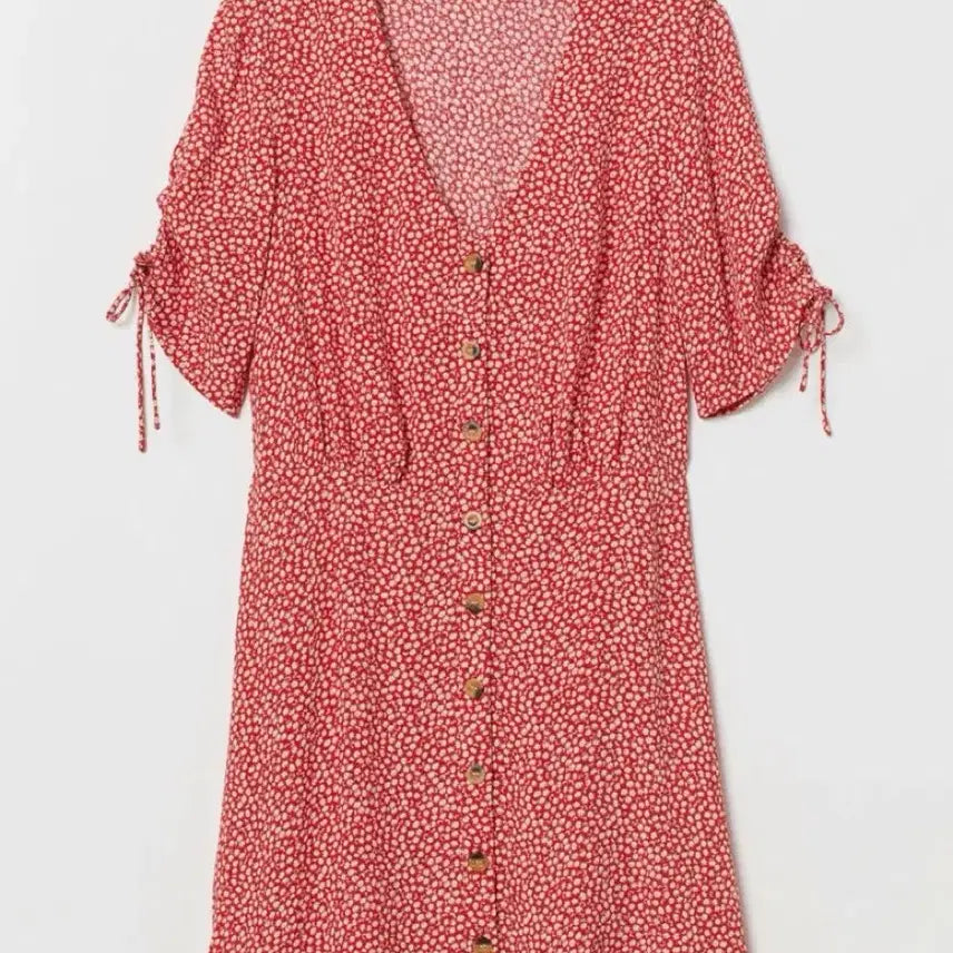 [SOLD OUT] [옷정리] H&amp;M / 레드 플라워 프린트 셔츠 원피스 / eur32
