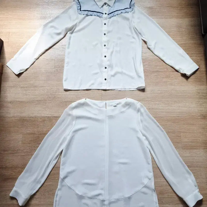 [BUNJANG] Bundle Set: 2 White Long-Sleeve Blouses / (새상품)흰색 긴팔 블라우스 2개 일괄판매