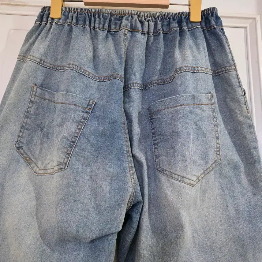 [BUNJANG] Wide Elastic Denim Pants / 봄 여름  디자인이쁜  와이드 스판  밴딩 청베기통바지  88까지