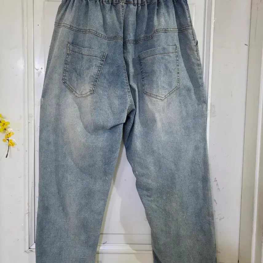 [BUNJANG] Wide Elastic Denim Pants / 봄 여름  디자인이쁜  와이드 스판  밴딩 청베기통바지  88까지