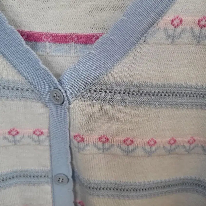 [BUNJANG] Floral Pattern Short Sleeve Knit Cardigan / 플라워 패턴 반팔 니트 가디건