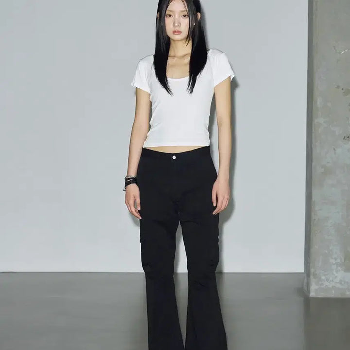 [BUNJANG] Helene Paris Pigment Bootcut Cargo Pants Black M / 헬레네파리스 피그먼트 부츠컷 카고 팬츠 블랙 M