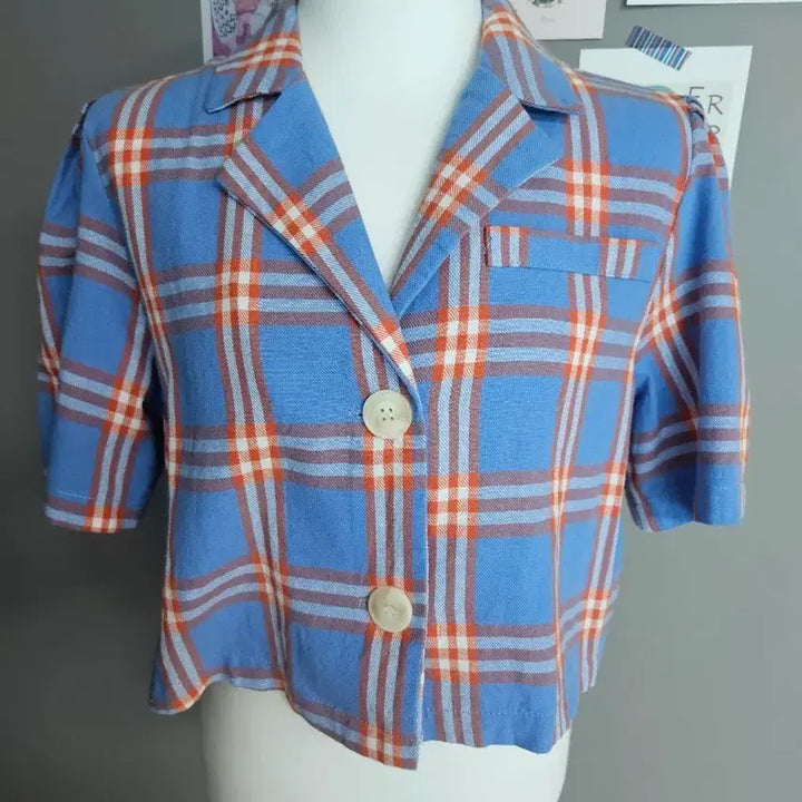 [BUNJANG] Checkered Cropped Short Sleeve Jacket / 체크 크롭 반팔 자켓
