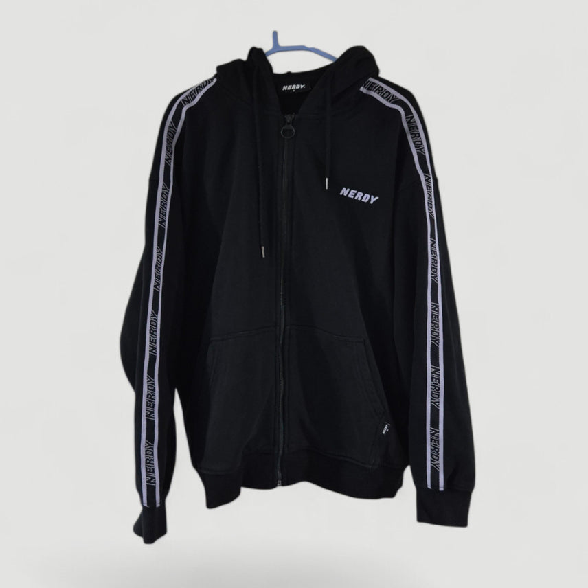 [BUNJANG] Nerdy Side Line Logo Oversized Hoodie Zip-up / 널디 사이드라인 로고 오버핏 후드집업