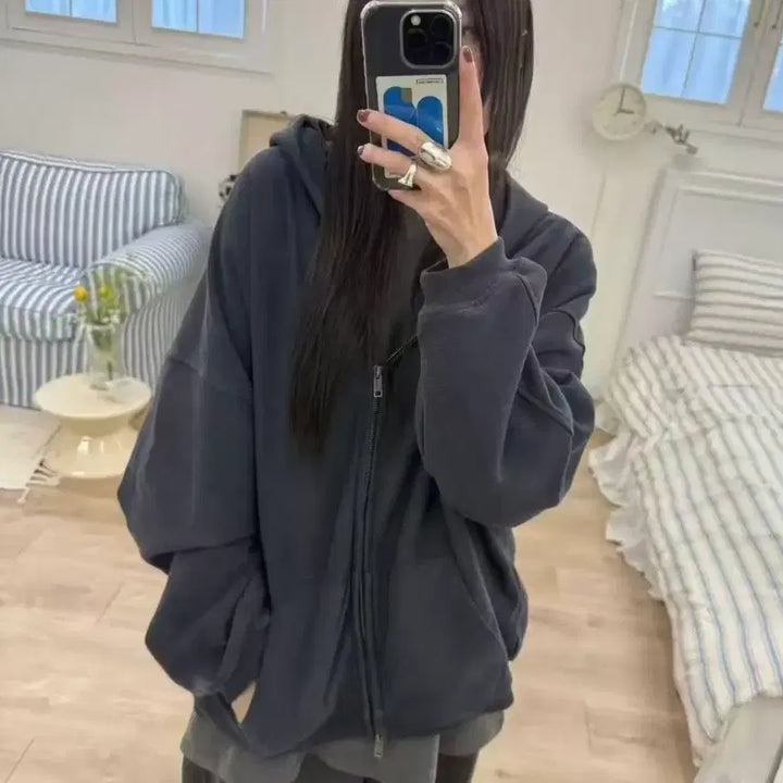[BUNJANG] Oversized Fleece Hoodie Black / 오버핏 기모 후드집업 블랙