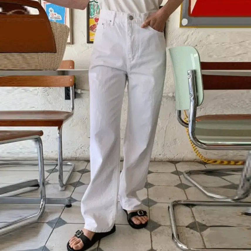 [BUNJANG] From Beginning Striped White Denim Pants / 프롬비기닝(FromBeginning) 스트라이프 화이트팬츠  66 새상품