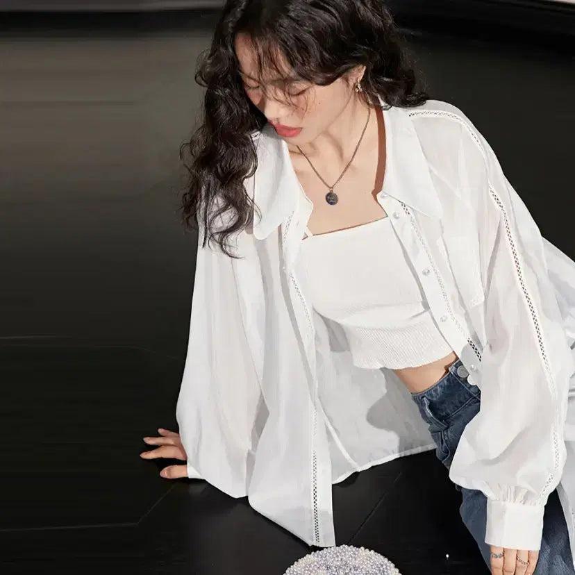 [BUNJANG] KUOSE Iridescent Overlay Lyocell Shirt / 쿠오세(KUOSE) 이리디센트 오버레이 리오셀 셔츠 프리사이즈 새상품