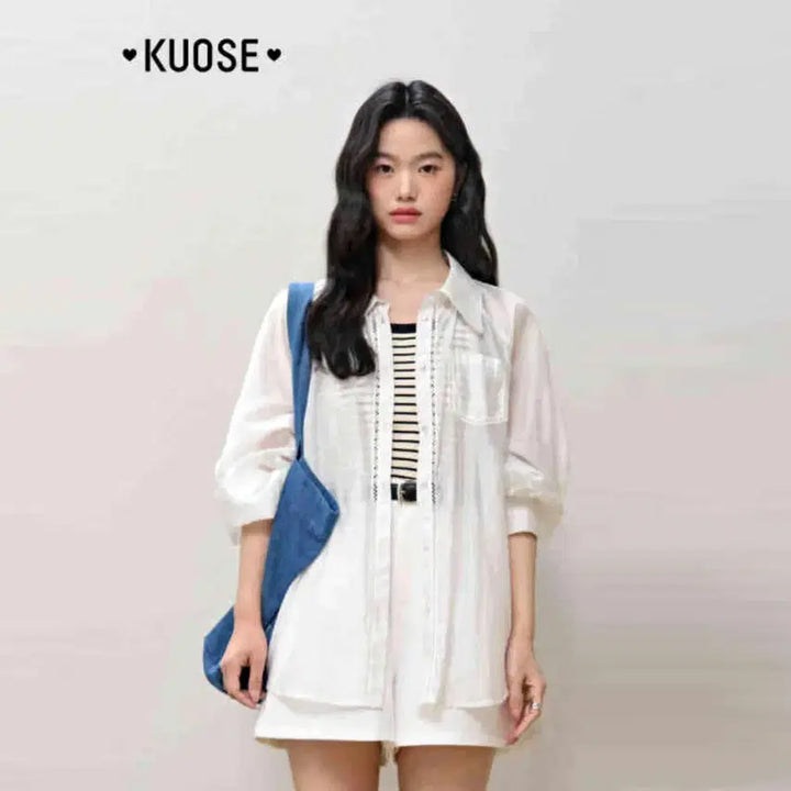 [BUNJANG] KUOSE Iridescent Overlay Lyocell Shirt / 쿠오세(KUOSE) 이리디센트 오버레이 리오셀 셔츠 프리사이즈 새상품