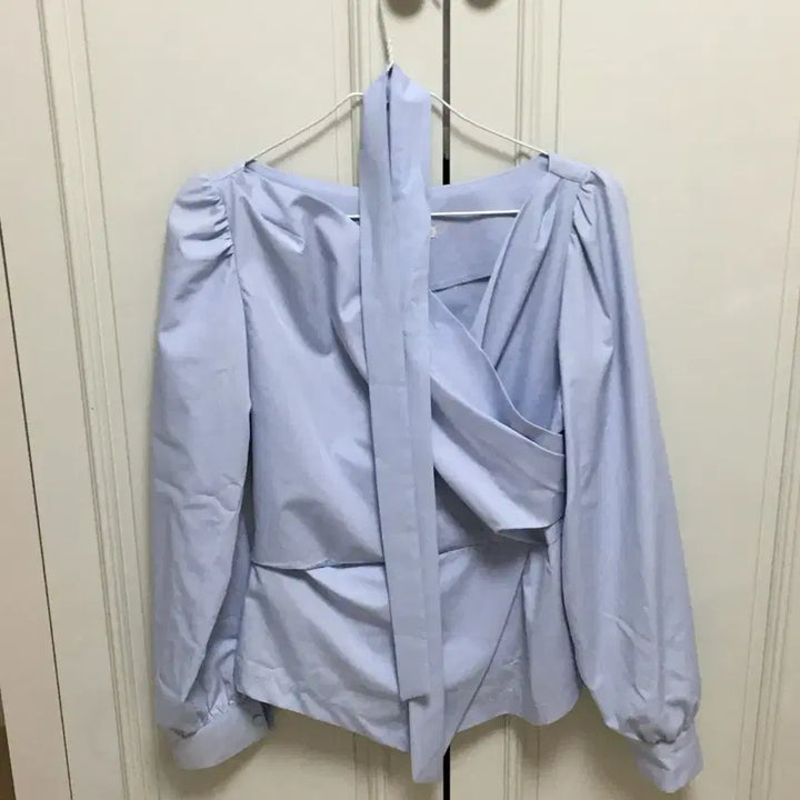 [BUNJANG] Ribbon Wrap Blouse - Sky Blue / 리본 랩 블라우스 _스카이블루
