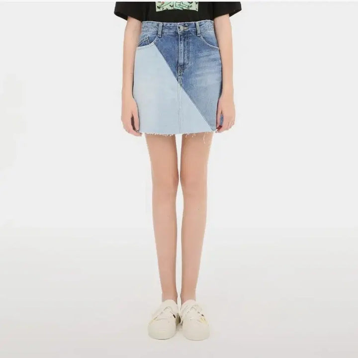 [BUNJANG] SJYP Colorblock Denim Mini Skirt / SJYP 배색 데님 미니스커트 청치마