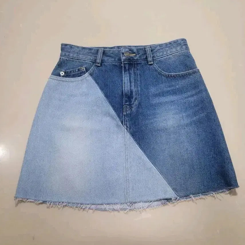 [BUNJANG] SJYP Colorblock Denim Mini Skirt / SJYP 배색 데님 미니스커트 청치마