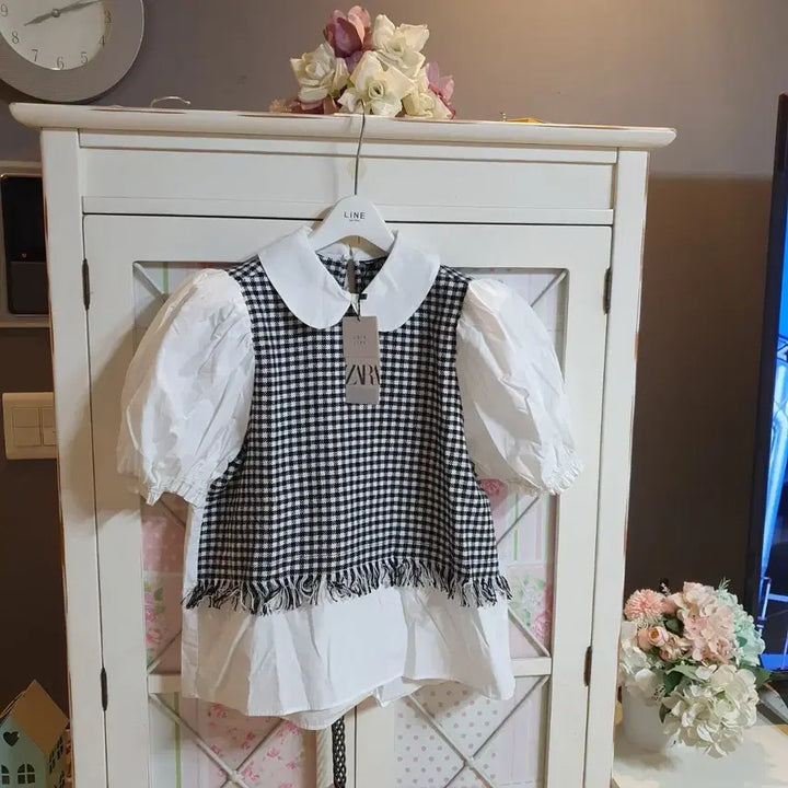 [BUNJANG] Zara Check Puff Sleeve Blouse / 자라 블라우스/55-정66 새상품