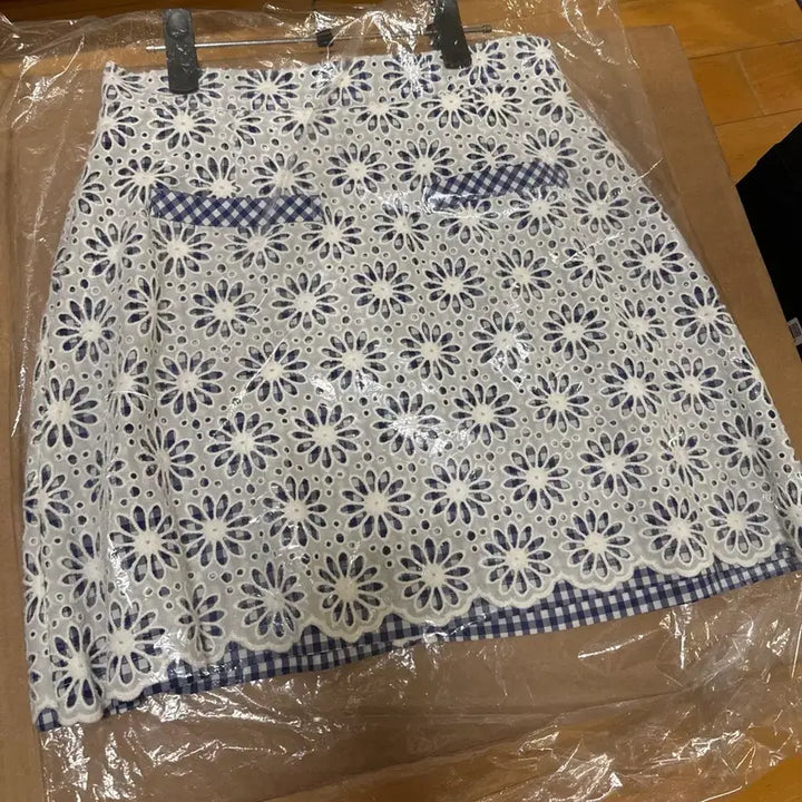 [BUNJANG] Crocheant Blue Check Embroidered Mini Skirt / 크로쉐안트 Blue check skirt