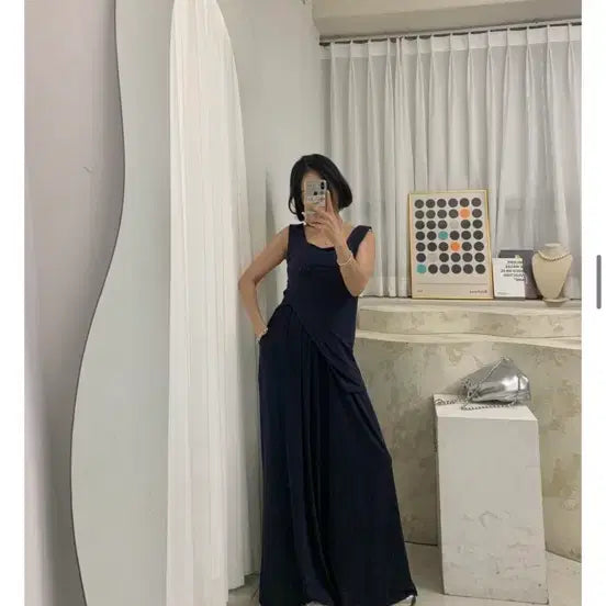 [BUNJANG] Antique J Premium Cheese Wide Pants (Navy) / 엔티크제이 제작 프리미엄 치즈와이드팬츠(네이비)