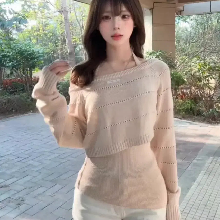 [BUNJANG] Crop Knit Top + Camisole Set / 크롭 니트 상의 + 나시 세트 / 데일리 캐주얼 빈티지 유니크 y2k