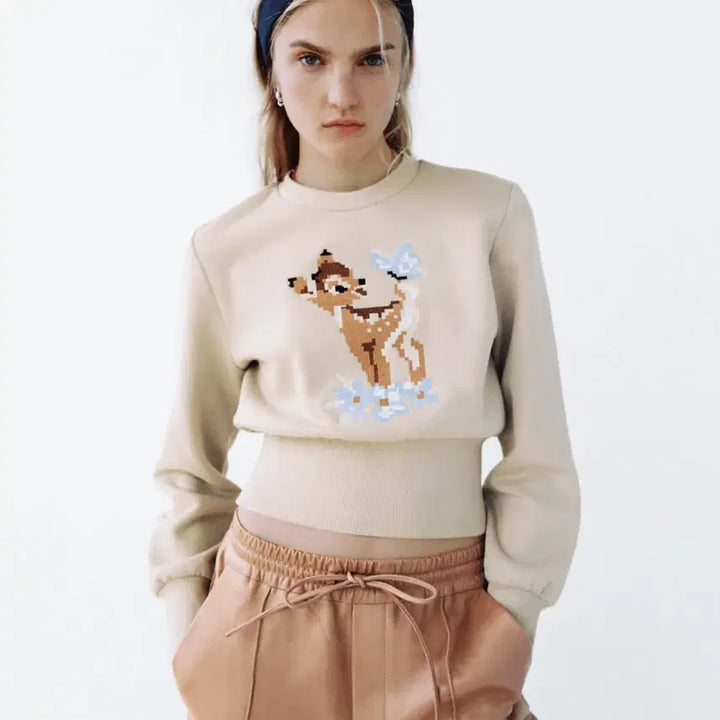 [SOLD OUT] [옷정리] zara / 밤비 크롭 맨투맨 베이지 /s사이즈