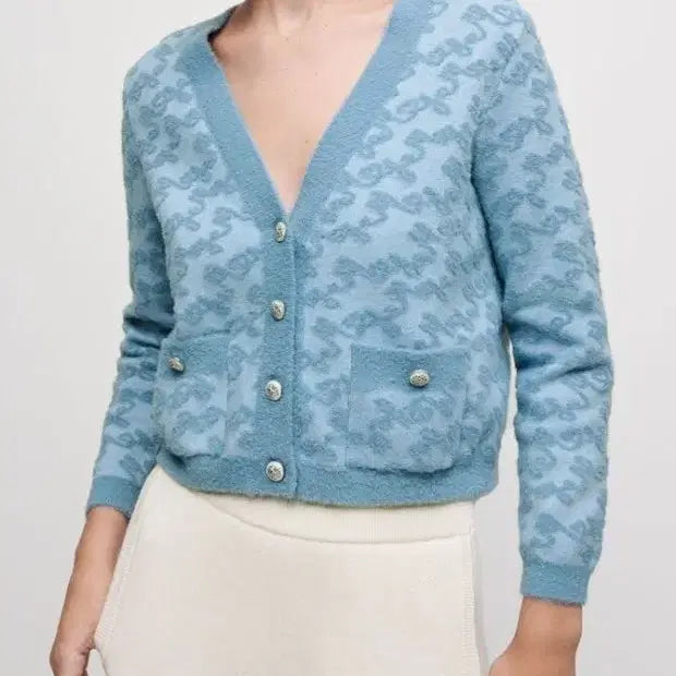 [BUNJANG] Maje Pattern Knit Cardigan / 마쥬 패턴 니트 가디건 블루