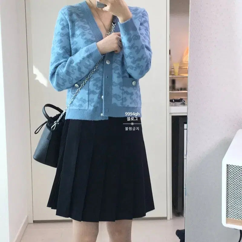 [BUNJANG] Maje Pattern Knit Cardigan / 마쥬 패턴 니트 가디건 블루