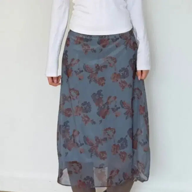 [BUNJANG] Floral Pattern Chiffon Midi Skirt / 플라워 패턴  쉬폰 꽃무늬 여리핏 밴딩스커트 오늘출발 내일수령