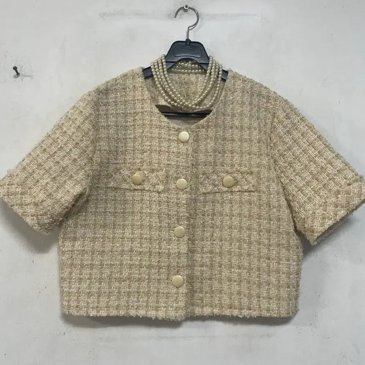 [BUNJANG] N6224 Tweed Crop Jacket / 초특가새)N6224 노카라 트위드 자켓.크롭.금사배색